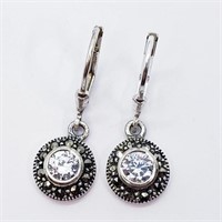 Silver Cz And Marcasite Earrings