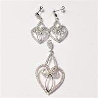 Silver Cz Earring And Pendant Set