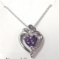 Silver Created Alexandrite 19" Necklace