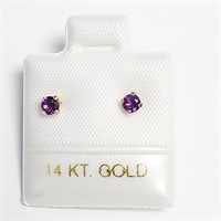 Solid Gold With Amethyst Stud Earrings