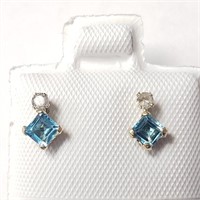 10K Blue Topaz(0.44ct) Diamond(0.06ct) Earri