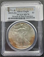 2012-S Silver Eagle, PCGS MS 70 
Struck at San