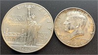 1986 Ellis Island Dollar & 1968D Kennedy Half