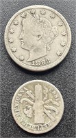1883 Liberty Nickel & 1883 Mexican Centanerio