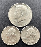 1964 Set, Kennedy Half, (2) Washington Quarters