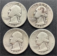 (4) Quarters 1941D, 1942D, 1943,1944