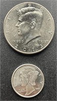 1/10 Oz Silver Coin & 2013 D Kennedy Half