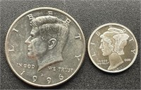 1996 D Kennedy Proof & 1/10 Oz Silver Coin