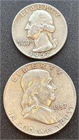 1957 D Franklin Half & 1957D Wash. Quarter