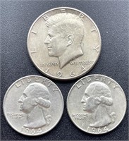1964 D Kennedy Half & (2) 1964 D Quarters