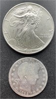 1995 Silver Eagle & 1895 Barber Half Dollar