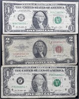 1953 2$ Bill & (2) 1$ Star Notes (60 yrs apart)