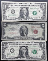 1953 2$ Bill & (2) 1$ Star Notes (60 yrs apart)