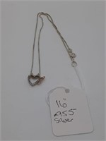 Ladies .925 Sterling Silver 16"  Necklace w/ Heart