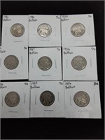 (9) US Buffalo Nickels