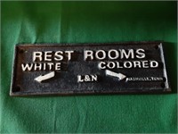 Cast Iron White & Colored Rest Rooms Sign