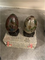 CLOISONNE PAIR OF EGGS WITH STAND AND BOX