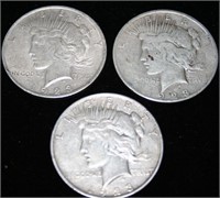 (3) 1923 Peace Silver Dollars