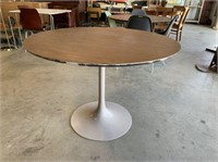 Round Mid Century Dining Table with Metal Base,