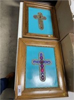 (2X) Framed Crosses made of Jewelry / Jewel Stones