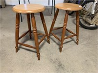 (2X) 24" Tall Wood Barstools with Turned Legs