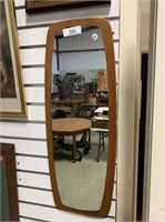 Mid Century Teak Framed Mirror, 11" X 30"