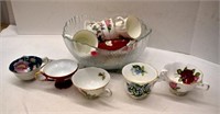 Punch Bowl with China Cups and Saucers
