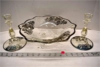 Footed glass bowl with silver overlay and