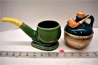 Vintage pipe shaped planter and small lidded jug