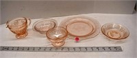 5 Pieces Pink Depression Glass
