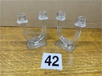 Pair of glass candlestick holders