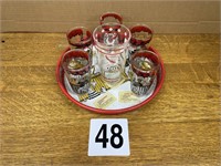 Vintage cocktail tray with glasses and larger mixi