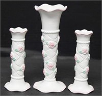 Porcelin Bud Vase & Candlestick Holder Set 3pc.