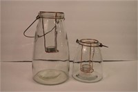 Glass Jar with Handle and Candle 2pcs