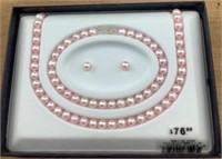 Boxed Pink Freshwater Cultured Pearl Jewelry Set