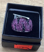 Stainless Steel Purple & Black Crystal Dome Ring
