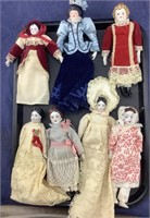 7 Small China Head & Bisque Ornament Size Dolls