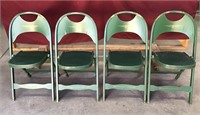 Four Wood Vintage Folding Chairs, Upholstered Seat