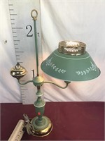 Beautiful Vintage Green Toleware Metal Desk Lamp