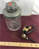 Cigar Canister With Lid, Three Pipes