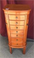Oak Jewelry Armoire, With Mirrored Top Compartment