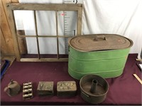 Vintage Boiler Pot, Window, Assorted Metal Items