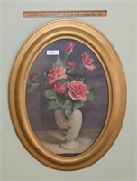 Framed Vintage Print in Oval Wooden Frame