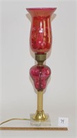 Ruby Red or Cranberry Etched Glass Electric Lamp