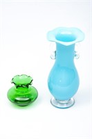 Light Blue Cased Glass Style Vintage Vase &...
