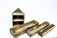 (3) Primitive Planter Boxes & Shelf