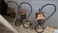 3 Heavy iron lanterns with copper tops,  Each