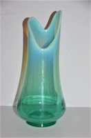Opalescent Rimmed Teal Colored Vase