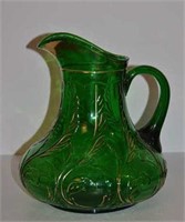 Victorian Scroll Green Pitcher w/ Gold Accents