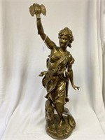 Large Hunting Bronze French Sculpture with Dog